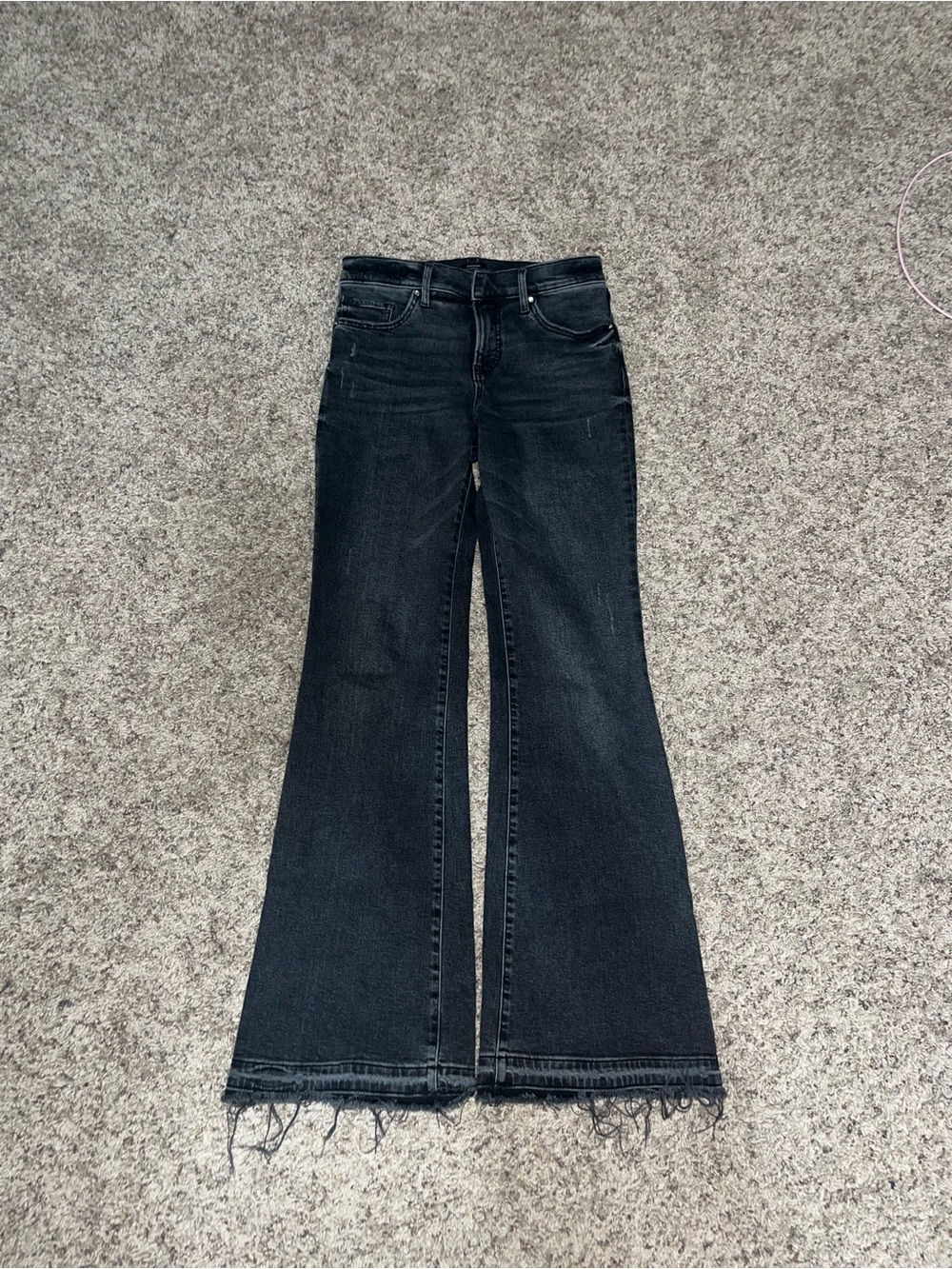 Express Black Flared Jeans with Frayed Hem